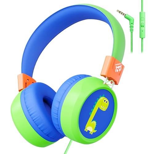Owliwise Kids Headphones for School and Travel, Safe 85/94dB Volume Limiter, HD Microphone, Stereo Sound, Over-Ear Foldable Wired Headphones, 3.5mm Jack for iPad Cord, Chromebook, Boys Girls - color: Green