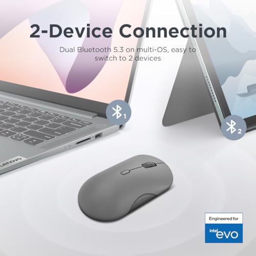 Lenovo 350 Wireless Bluetooth Mouse, Silent Click, 3 Level DPI (1000, 1600, 2400), 36 Month Battery Life, 2 Device Pairing, Luna Grey - color: Luna Grey