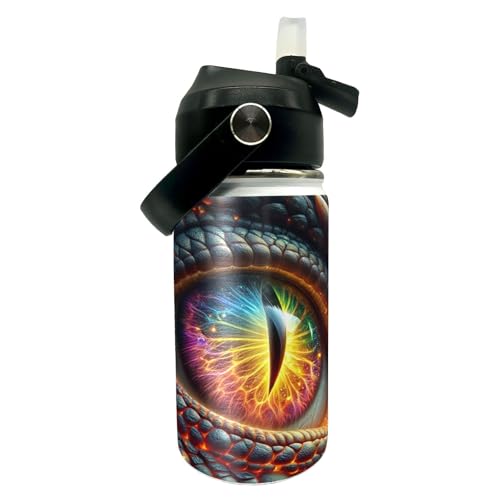 Dragons Eye Kids Water Bottle 12oz Stainless Steel Insulated Bottle Vacuum Leak Proof Straw Lid with Double Wall BPA Free School (Color1) - color: Color1