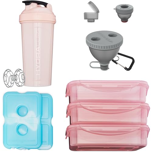 Hydra Cup Insulated Meal Prep Lunch Bag, Large Travel Lunch Box Included with Containers, Shaker Bottle, Funnels, Ice Packs, Cup Holder and Luggage Sleeve (Pink) - color: Pink