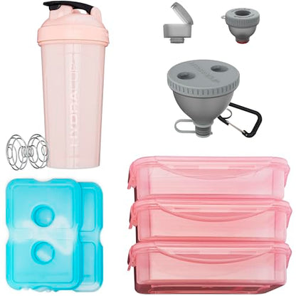 Hydra Cup Insulated Meal Prep Lunch Bag, Large Travel Lunch Box Included with Containers, Shaker Bottle, Funnels, Ice Packs, Cup Holder and Luggage Sleeve (Pink) - color: Pink