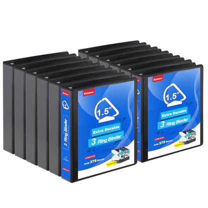 COMIX Heavy Duty 1 1/2 inch Slant-D Ring View Binder, 1.5 inch 3 Ring Binders, Hold 350 Sheets of 8.5" x 11" Paper, 12 Pack (Black) - color: Black, size: 1.5 inch, style: 12 Pack