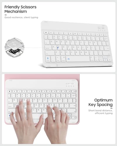 MoKo Universal Tablet Case with QWERTY Keyboard for 9",9.7",10.1",10.2",10.4",10.5",10.9",11" Tablets, with Removable Wireless Bluetooth Keyboard&Pen Holder for iPad, Samsung, Fire, Pixel, Other,Pink - color: Flowers Pink