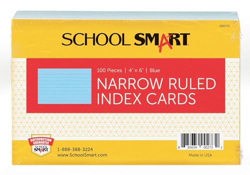 School Smart Ruled Index Card, 4 x 6 Inches, Blue, Pack of 100 - color: Blue, size: 4 x 6 Inches