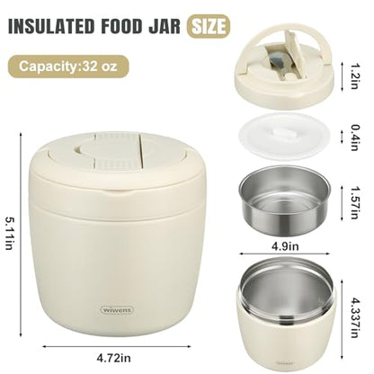wiwens Thermo Food Jar for Hot Food Adults 32OZ Soup Thermo Lunch Containers Wide Mouth Vacuum Insulated Stainless Steel Leakproof Bento Box with Spoon (Beige) - color: Beige