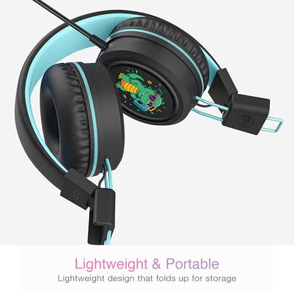 MEE audio KidJamz KJ55 Wired Children’s Headphones with 3.5mm Plug, Colorful Graphics, Volume Limiter & Microphone, Adjustable On-Ear Kids Headset for Online Learning/School/Travel/Tablet (Black) - color: Black, style: Standard