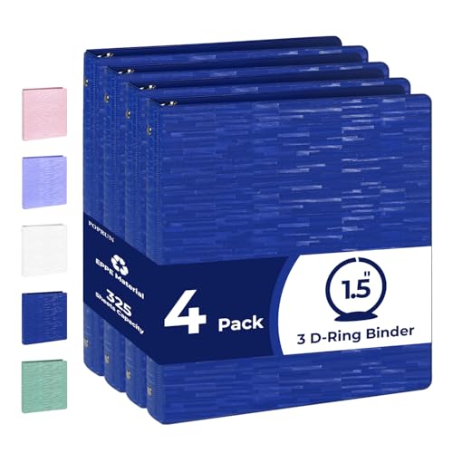 POPRUN 3 Ring Binder 1.5 Inch, PVC-Free, Holds 325 Sheets of 8.5 x 11 Paper, Extra Durable Organizer with 2 Pockets for School & Office, Heavy-Duty, 4 Pack, Prussian Blue - color: Prussian Blue, size: 1.5 inch
