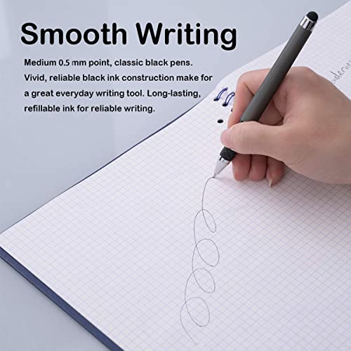 MiSiBao 0.5mm Black Ink Gel Ink Rollerball Pens 2 in 1 Medium Point Pens with Stylus Work Pen Smooth Writing for Office (Black Ink 18-pack 0.5mm Grey) - color: Grey-0.5mm-18pack