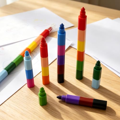 50 Pcs Stackable Crayons, 12 Colors Stacking Buildable Crayons Colorful Stackable Pencils Party Favors DIY Rainbow Pencil for Adults Office Birthday Party