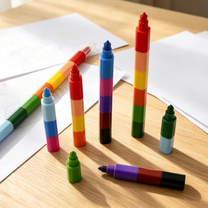 50 Pcs Stackable Crayons, 12 Colors Stacking Buildable Crayons Colorful Stackable Pencils Party Favors DIY Rainbow Pencil for Adults Office Birthday Party