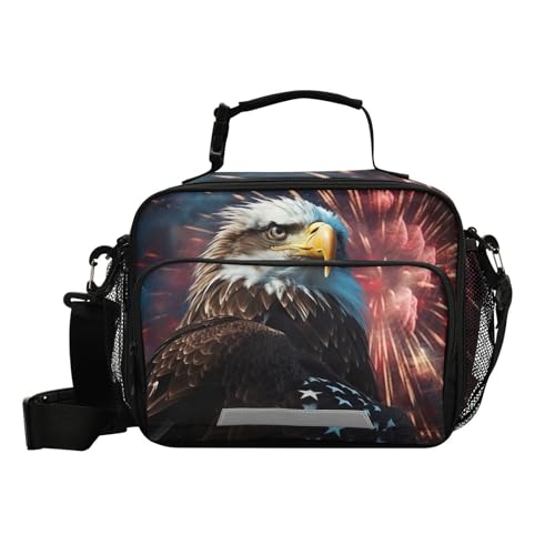 Eagle Fireworks Kids Lunch Box Insulated Lunch Bags Cooler Tote Bag with Removable Shoulder Strap for Boy Girl Student 20847433 - color: Eagle A