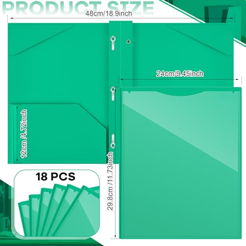 Henoyso 18 Pcs Plastic Folder with Clear Front Pocket and 3 Prong Plastic Folders with Card Slot Pocket Folders with Prongs for School Office (Green) - color: Green