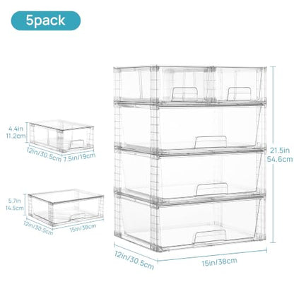 Vtopmart 5pack Easily Clear Storage Dawers - style: 3 Wide+2 Small