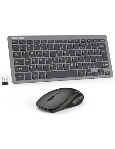 TECKNET Wireless Keyboard and Mouse Combo, Mini Cordless Computer Keyboard and Mouse Set 2.4GHz, Silent Adjustable 1600 DPI, Quiet Click, Lag-Free for Computer, Laptop, PC, Windows, Mac, Chrome OS(GS) - color: Black Gray
