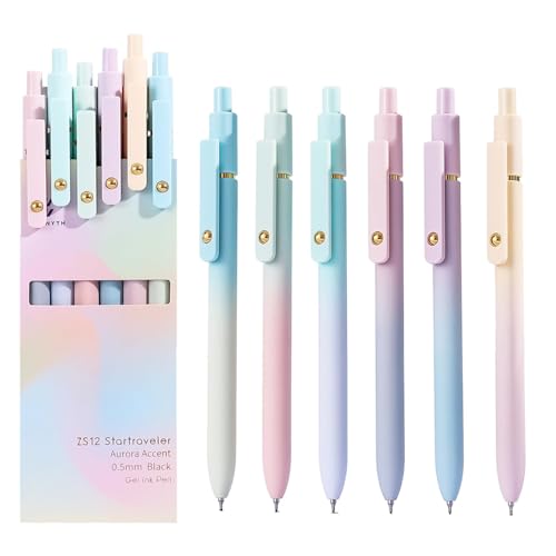 MIUTME Gel Pens, 0.5mm Quick Dry Black Ink Pens Fine Point Smooth Writing Pens,Cute Office for School Supplies, Gift for Women Men Student(Gradient-6Pcs) - color: Gradient
