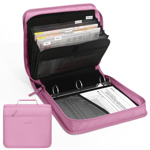 Zipper Binder with Handle, 1.5 Inch O-Ring, 325 Pages Capacity, with 5-Tab Expanding File Folder for Classified Storage, Small Size Lightweight Zipper Bag for Middle School Students, Grape Purple - color: Grape Purple