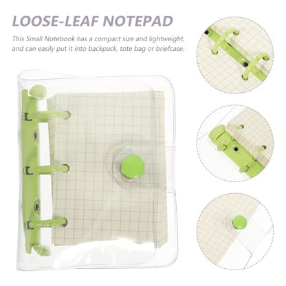 KAJNBN Cover 3-ring Mini Loose-leaf Notebook, Portable Small Notepad with Green Binder, Multi-function Pocket Scrapbook for Students and Travel Use