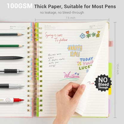 Hardcover Spiral Journal Notebook, 300 Pages 5 Subject Notebook College Ruled with Removable Dividers Tabs, 8" x 10" Notebooks for Work, Spiral Ruled Lined Writing Journal Hardcover Leather Notebook for School (Black, 8''x 10'') - color: New Black