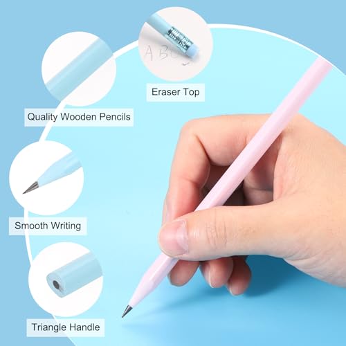 PATIKIL Round Pencils, 12 Pcs Triangle HB Graphite Pencil Wooden Pencils with Eraser for Classroom Office Writing Drawing Supplies, Blue - color: Light Blue
