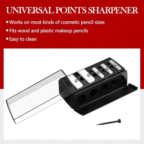 Honoson 2 Pcs 5 Hole Cosmetic Long Point Manual Pencil Sharpener with Plastic Lid Makeup Eyeliner Pencil Sharpener(Black) - color: Black