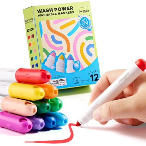 Jar Melo Washable Markers for Kids Toddlers 2-4, Safe Non-Toxic Water Based Markers for Age 1-3 4-8, Coloring Art Supplies for Preschool Gift, 12 Colors - style: 12 Colors