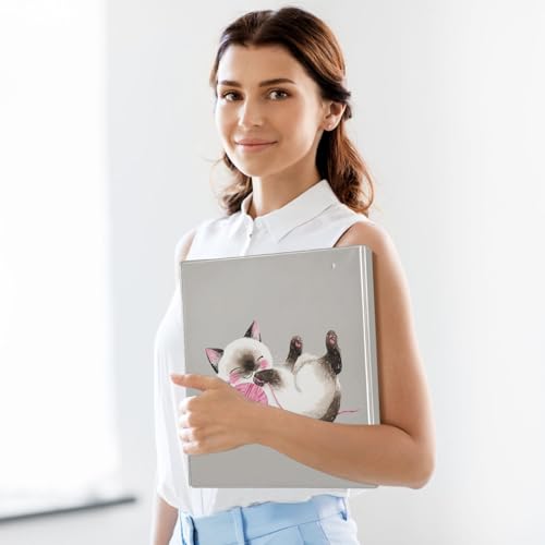 Fustylead Playful Siamese Cat 3 Ring Binder, D-Rings 1.5" Hardcover Folder, Fits 200 Sheets of A4 Paper, Durable Clipboard & Clean View with Inside Pockets for School Home Office - size: 12.4x10.63x2.36 Inch-1 Pack