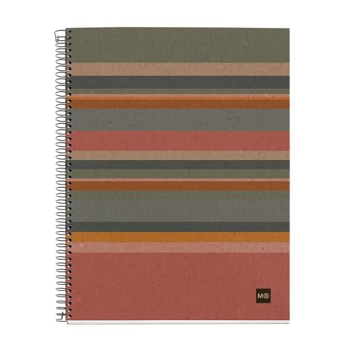 ROARING SPRING M MiquelRius 100% Recycled Collection, Lined 4 Subject Notebooks, 5-Pack, 11" x 8.5", 120 Perforated Sheets, Colored Sections, 3 Hole Punched, Eco Stripes Cardboard Cover