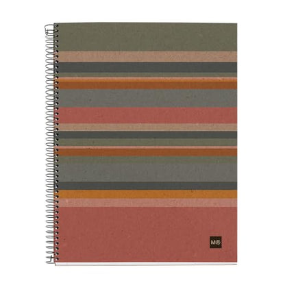 ROARING SPRING M MiquelRius 100% Recycled Collection, Lined 4 Subject Notebooks, 5-Pack, 11" x 8.5", 120 Perforated Sheets, Colored Sections, 3 Hole Punched, Eco Stripes Cardboard Cover