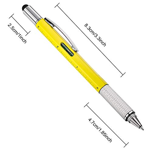 Zhanmai 8 Pcs 6 in 1 Multitool Pen Bulk Gift for Men Multi Tool Ballpoint Pen with Ruler Level Screwdriver Cool Stylus 20 Ink Refill Tool Gadget Birthday Christmas Stocking Stuffers (Black Yellow) - color: Black, Yellow