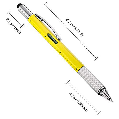 Zhanmai 8 Pcs 6 in 1 Multitool Pen Bulk Gift for Men Multi Tool Ballpoint Pen with Ruler Level Screwdriver Cool Stylus 20 Ink Refill Tool Gadget Birthday Christmas Stocking Stuffers (Black Yellow) - color: Black, Yellow