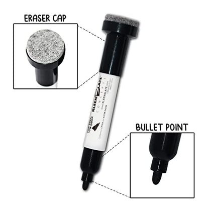 KleenSlate (12) Pack Large Black Dry Erase Markers with Eraser Cap, Round Point