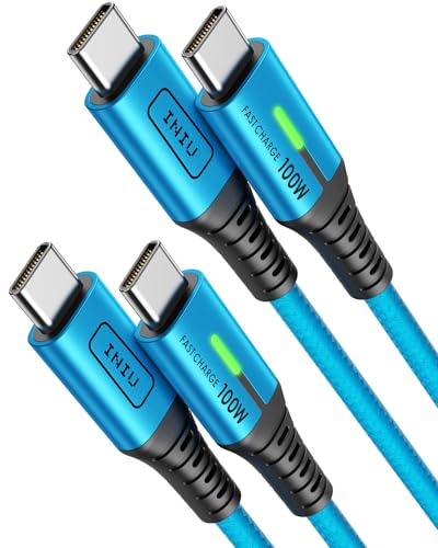 INIU 100W USB-C Cable, [6.6ft, Blue] 2-Pack USB C Cable to USB C Fast Charging Cord, Braided Type C Charger Cable for iPhone 17 16 15 Pro Max Samsung S25 S24 Laptops MacBook iPad Air Switch etc. - color: Blue, size: 6.6ft+6.6ft