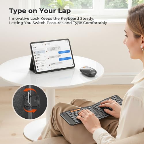 MEETION Ergonomic Foldable Keyboard and Mouse, Portable Bluetooth Keyboard and Mouse for Business Travel, Ultra-Thin Folding Wireless Keyboard Mouse for Windows/Mac/iOS/Andriod, C9880 - color: C9880 Black