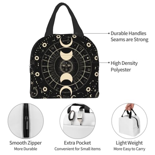 Nerxy Sun and Moon Mystic Astrology Tarot Goth Insulated Lunch Bag Black Lunch Box Reusable Cooler Tote Bag Woman 8x5x8.5inch Waterproof Meal Container for Work School Travel Office Picnic - color: Mystic