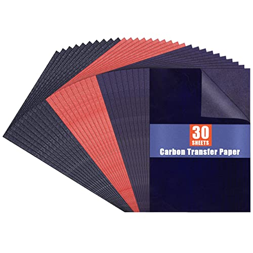 Carbon Paper for Tracing Graphite Transfer-Paper - PSLER 10 Sheets Red,10 Sheets Blue,10 Pcs Black for Tracing Drawing Patterns on Wood Projects Fabric Artist A4 Size 8.5 X 11 Inch - color: black&red&blue