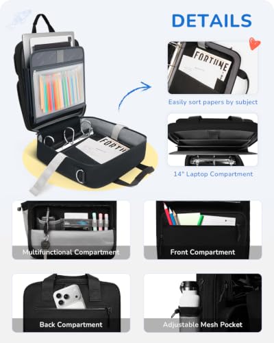 Zipper Binder 3 Ring with Ita Window, 3 Inch D-Ring Binder with Zipper and Strap Fits 14" Laptop, 600+ Sheets Capacity 3-in-1 Shoulder/Backpack/Handle Binder Bag for School Office Commute, Black - color: Black