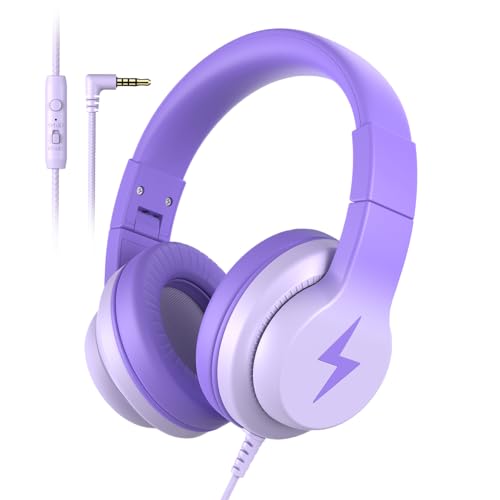Candy Bila Kids Headphones, Wired Headphones for Kids Over Ear with Microphone, Foldable Headphone for Learning & Entertainment, Gradient Deep Purple - color: Gradient Deep Purple