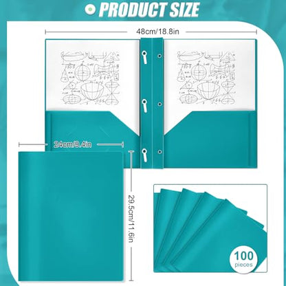 Lincia 100 Pcs Plastic Folders with Pockets and Prong Folders with Prongs 2 Pockets for Office, School for Students, Teachers, Office Workers(Turquoise) - color: Turquoise