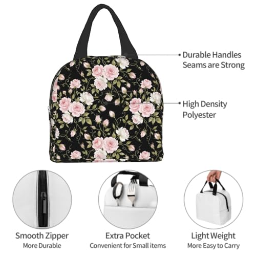 Nerxy Pink Flower Insulated Lunch Box Abstract Floral Cooler Lunch Bag Geometric Flowers Modern Tote Bags for Boys Teens Women Men Picnic Travel School - color: Pink Floral