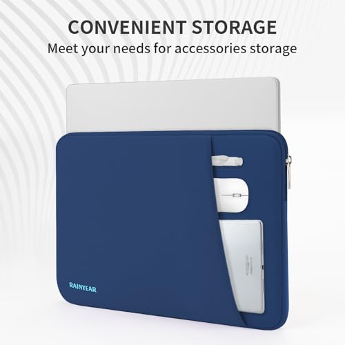 RAINYEAR Laptop Sleeve Case with Front Pocket, 13.3 Inch Protective Portable Case Briefcase Laptop Carrying Bag Compatible with 13.3-14 Inch Laptop PC, 14 Inch MacBook Pro M5 M4 M3 M2 M1, Navy Blue - color: Navy Blue, size: 13.3-14 inch