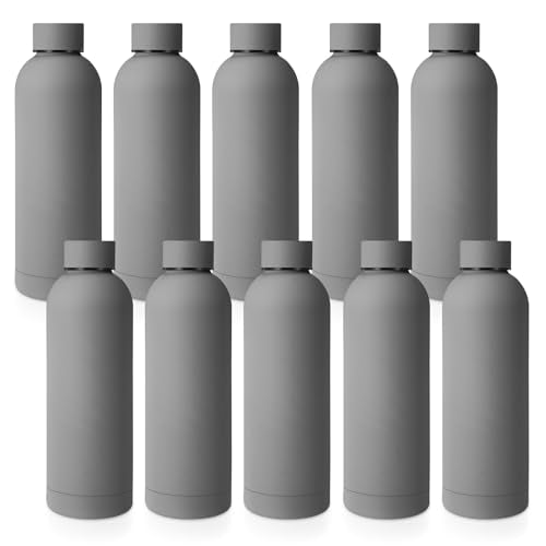 Bokon 10 Pcs Stainless Steel Water Bottle Bulk Teacher Employee Appreciation Gifts School Double Layer Vacuum 17 oz Small Mouth Sport Insulated Metal Reusable Flask Leakproof Lid - color: Dark Gray