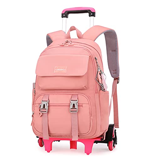 ZHANAO Rolling Backpack Luggage BookBag with Wheels Trolley Bag Wheeled Travel Backpack for Girls & Boys Trolley Bag - color: Pink, size: 6-wheel