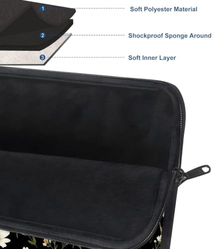 13 Inch Laptop Case Sleeve with Handle, Shockproof Slim Carrying Case | Soft Lining Computer Bag for MacBook Air 13 M3/M2/M1, MacBook Pro 13/14, iPad Pro 13 M4, Daisy Black Print - color: Daisy Black Print, size: 13-14 inch
