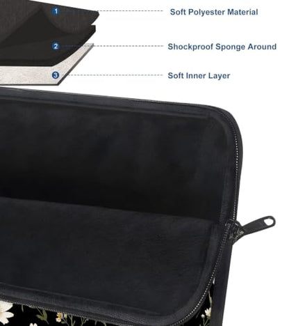 13 Inch Laptop Case Sleeve with Handle, Shockproof Slim Carrying Case | Soft Lining Computer Bag for MacBook Air 13 M3/M2/M1, MacBook Pro 13/14, iPad Pro 13 M4, Daisy Black Print - color: Daisy Black Print, size: 13-14 inch