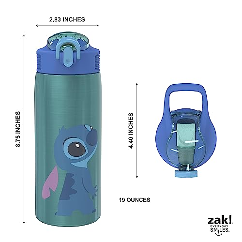 Zak Designs Disney Lilo and Stitch Water Bottle for Travel and At Home, 19 oz Vacuum Insulated Stainless Steel with Locking Spout Cover, Built-In Carrying Loop, Leak-Proof Design (Stitch) - color: Lilo And Stitch