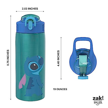 Zak Designs Disney Lilo and Stitch Water Bottle for Travel and At Home, 19 oz Vacuum Insulated Stainless Steel with Locking Spout Cover, Built-In Carrying Loop, Leak-Proof Design (Stitch) - color: Lilo And Stitch