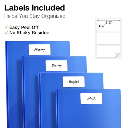 Dunwell Plastic Folders with 3 Prongs, (12 Pack, Blue), 2-Pocket Folders with Fasteners, Durable Acid-Free Poly for Long Term Use, Labels Included - color: Blue, size: 12 Pack