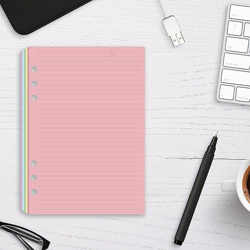 (3 Pack) A5 Filler Paper, 6 Hole Notebook Refills Paper for 6 Ring Refillable Binder, 110 Gsm 5-Color Loose Leaf Planner Refill Paper, 300 Sheets/600 Pages, 5.7x8.3 Inch - color: blue