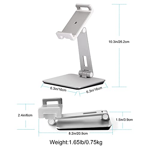 Tablet Stand Adjustable & Foldable, 360° Swivel Heavy Aluminum Tablet Holder for Desk, Compatible with iPad Pro/Air/Mini, Galaxy Tab, Surface Pro, Kindle Fire (7-13") (Silver) - color: Silver