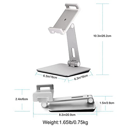 Tablet Stand Adjustable & Foldable, 360° Swivel Heavy Aluminum Tablet Holder for Desk, Compatible with iPad Pro/Air/Mini, Galaxy Tab, Surface Pro, Kindle Fire (7-13") (Silver) - color: Silver